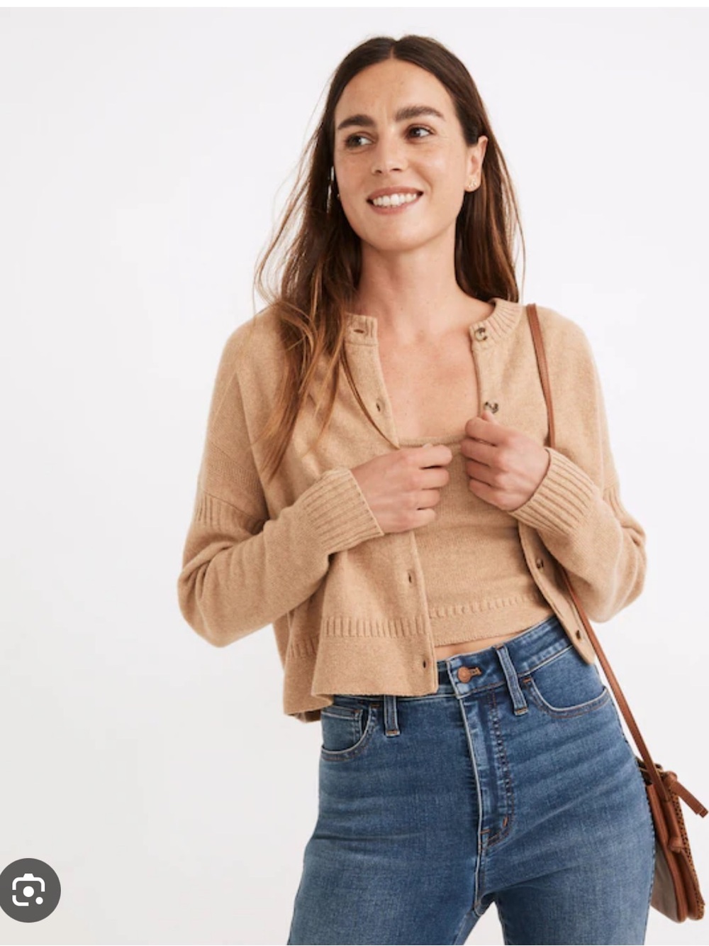 Madewell Camel Brown Knit Tank & Button-Front Cardigan Set. Size Xxs / XS